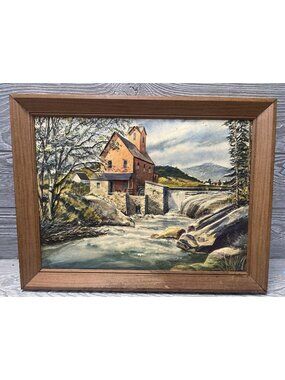 Vintage John Rodgers 3-D Litho Print Framed Old Mill Country Rustic 13.5” X 18”